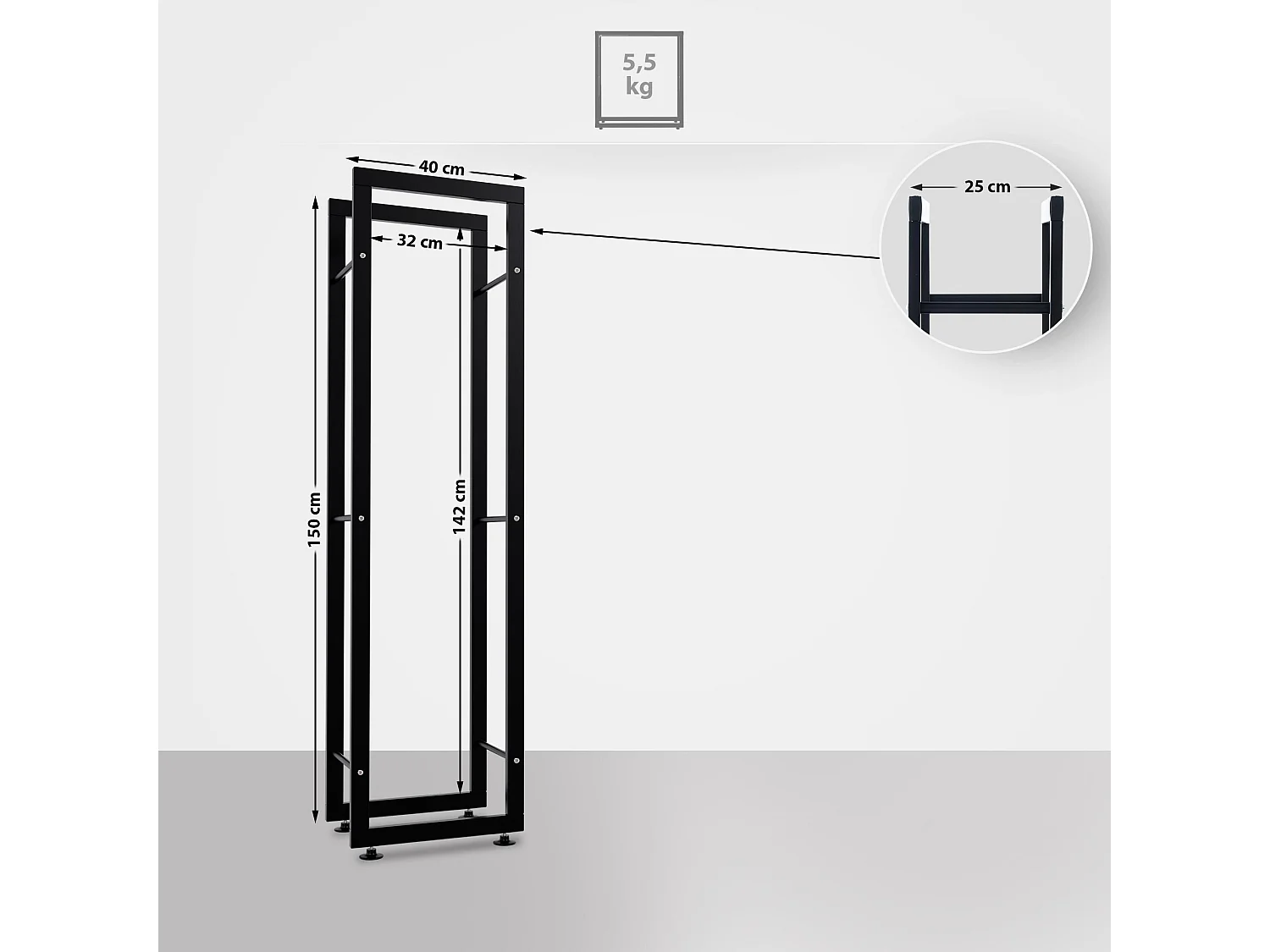 Brandhoutrek  - Metaal - 25x40x150 cm - zwart - Keri V2