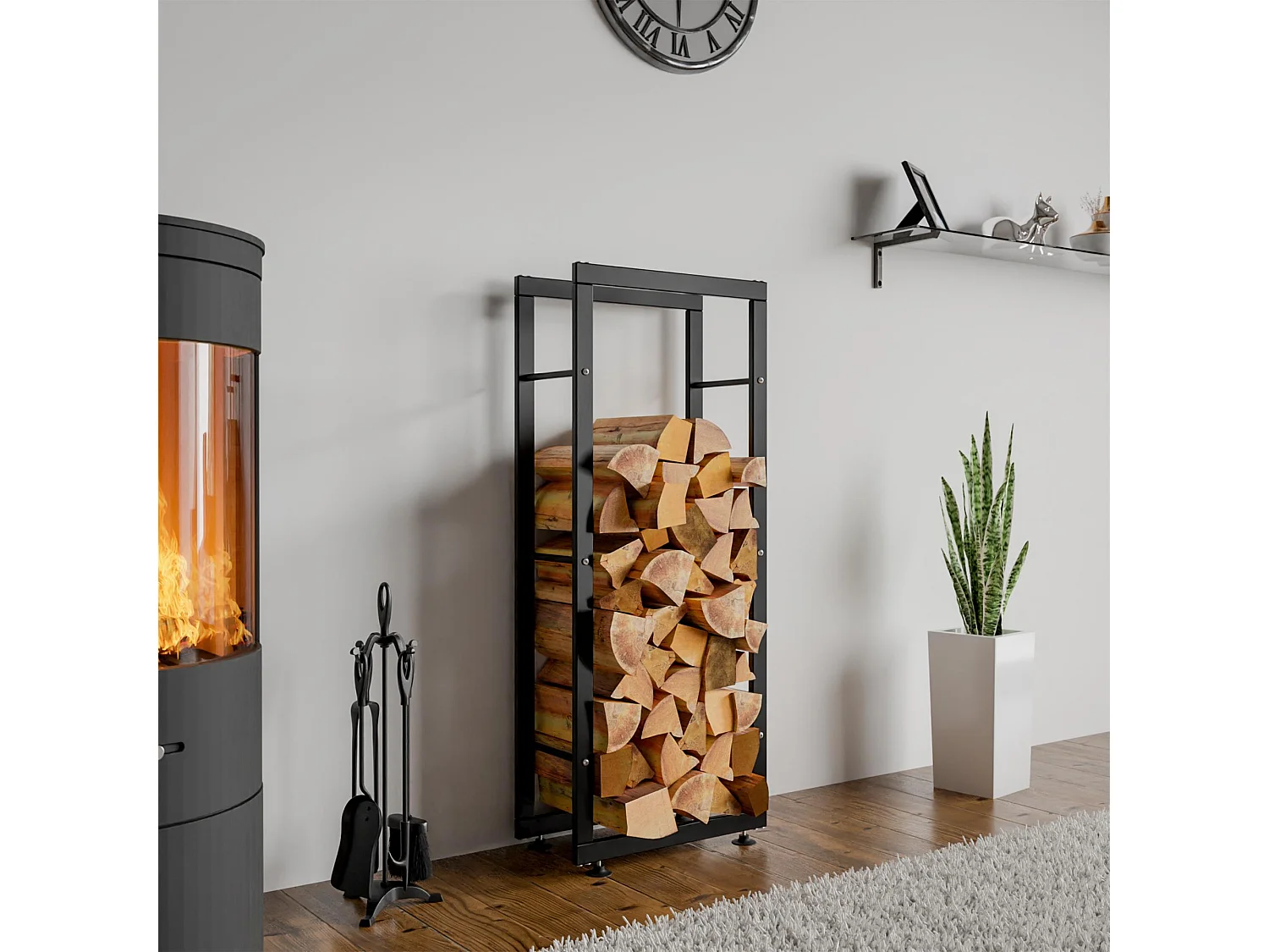 Porta legna - Metallo - 25x40x150 cm - nero - Keri V2