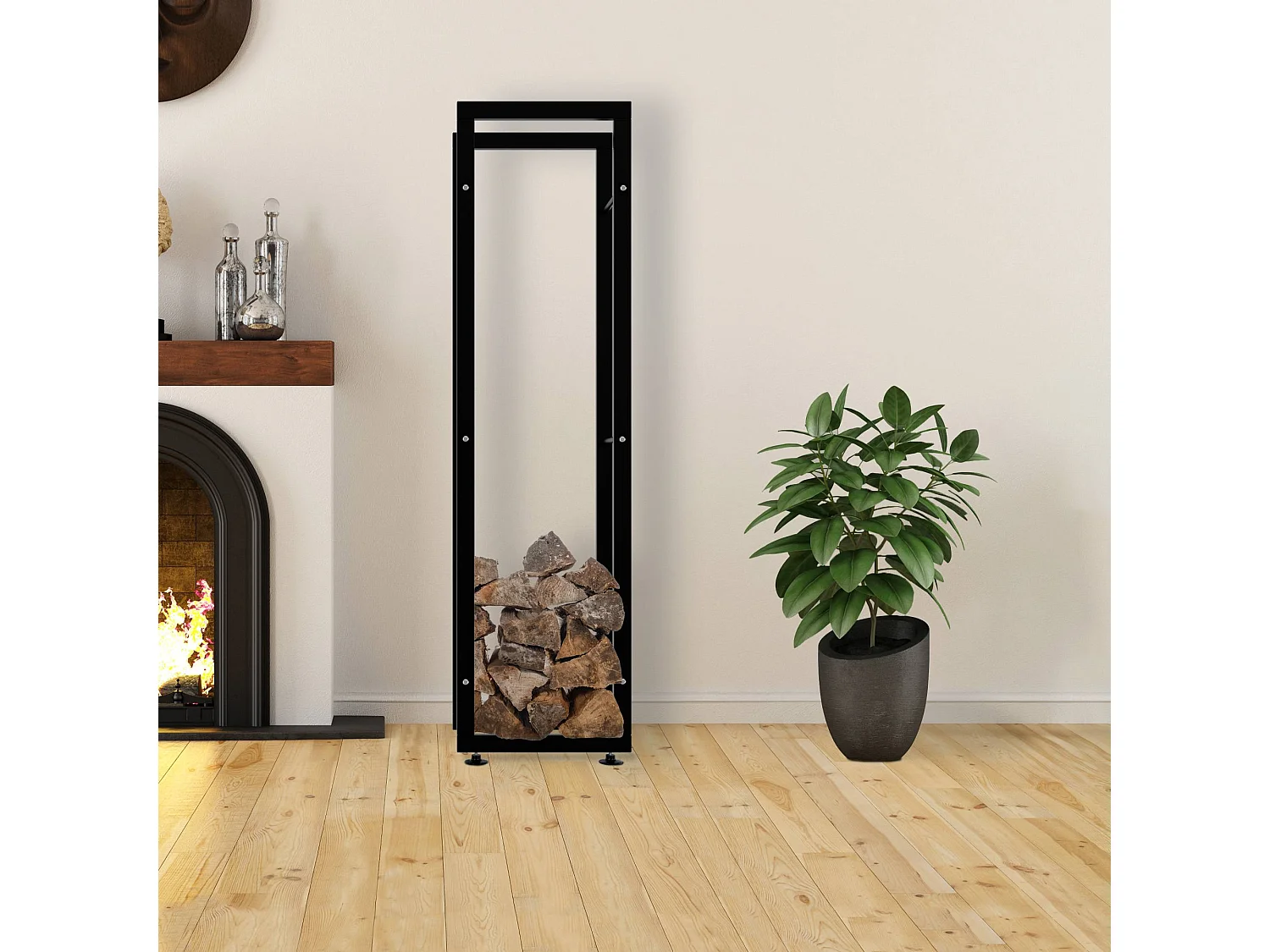 Porta legna - Metallo - 25x40x150 cm - nero - Keri V2