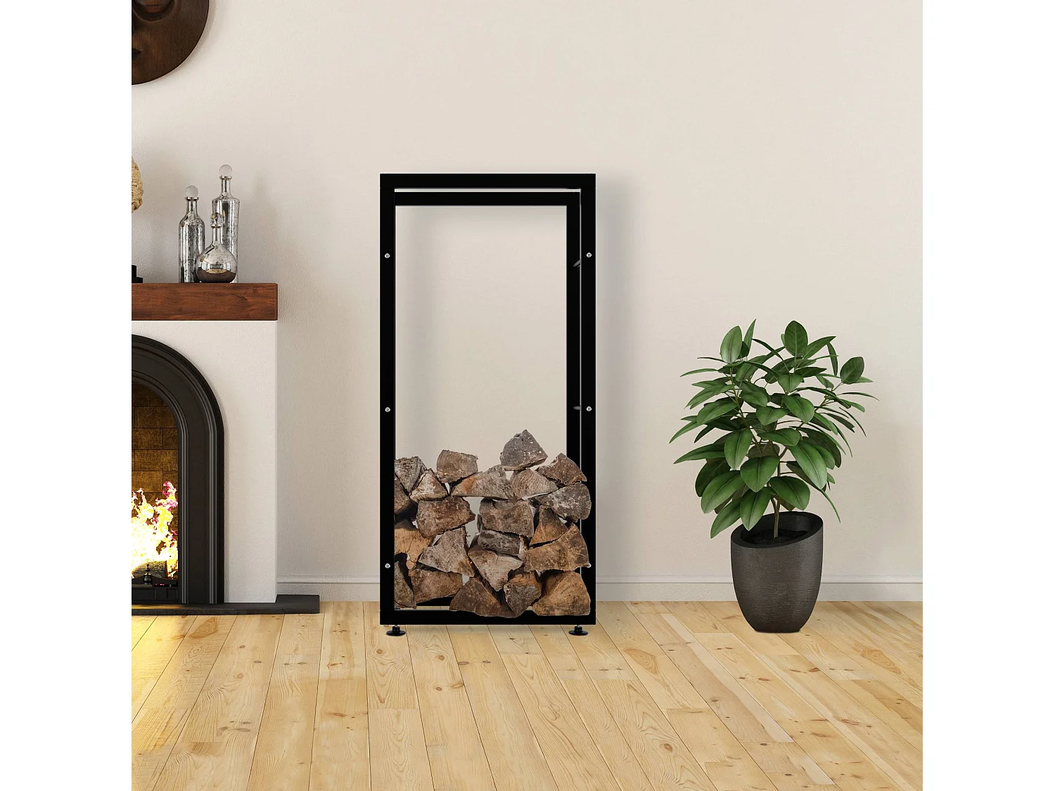 Kaminholzregal - Metall - 25x60x125 cm - schwarz - Keri V2