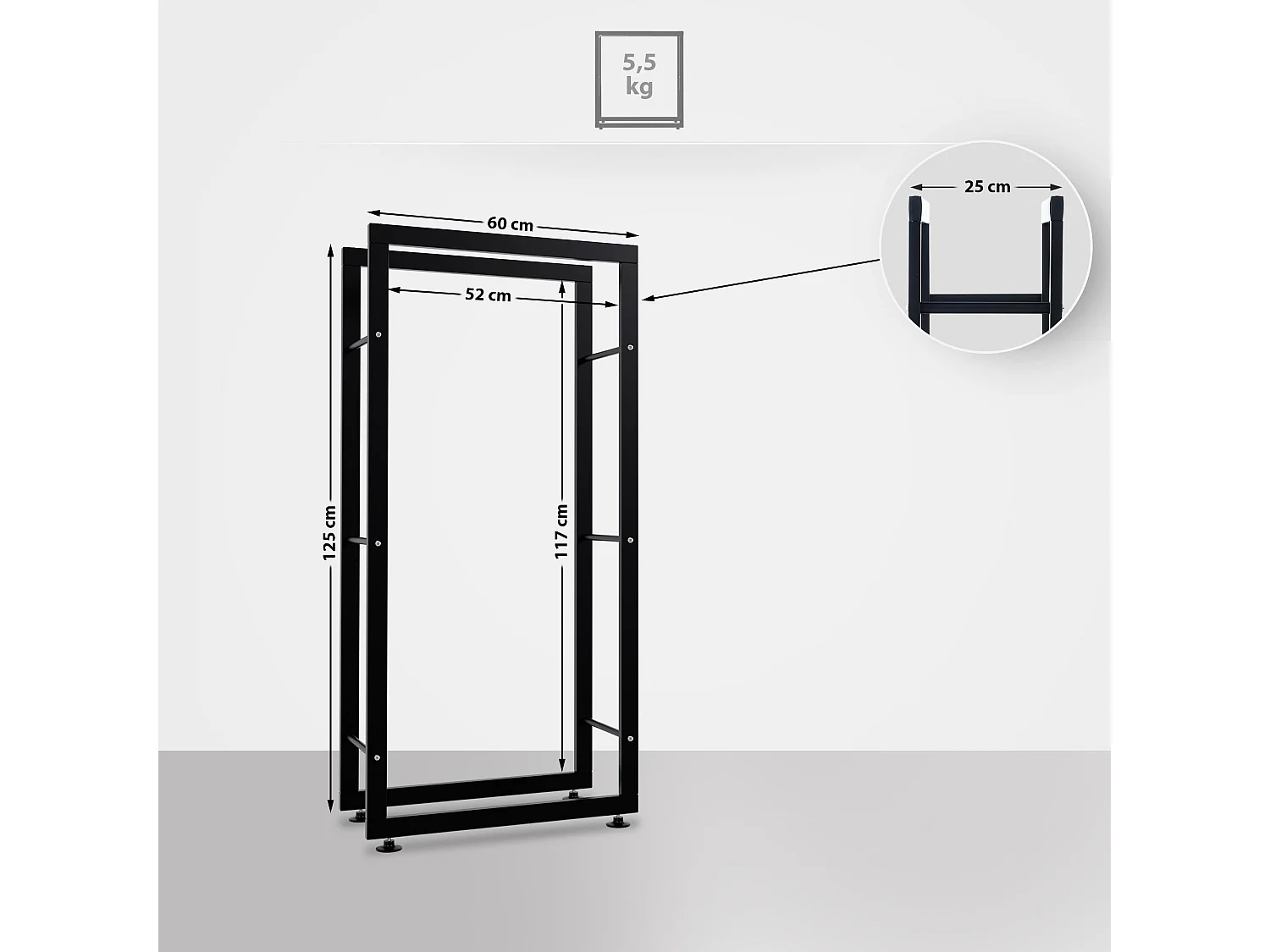 Suporte para lenha Keri V2 preto|25x60x125 cm