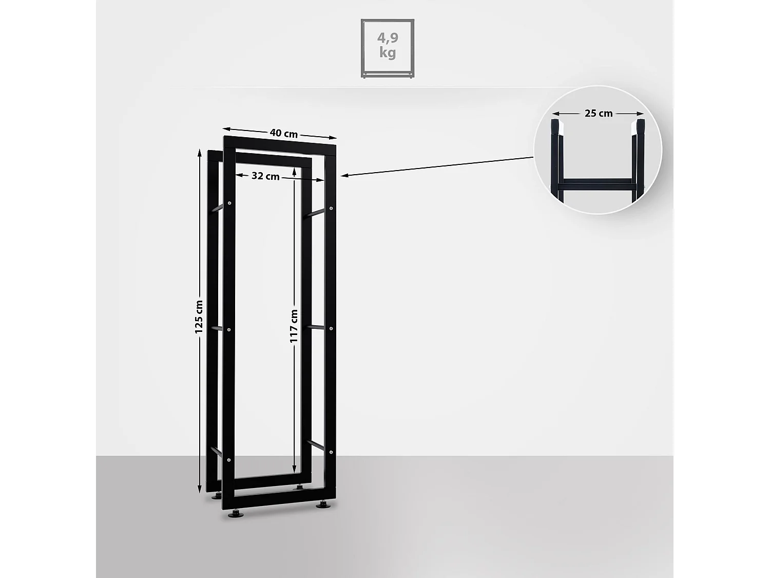 Etagère bois de cheminée - Métal - 25x40x125 cm - Noir - Keri V2