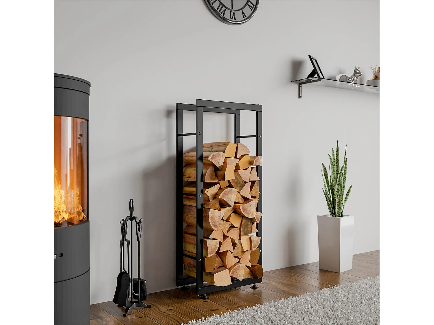 Etagère bois de cheminée - Métal - 25x40x125 cm - Noir - Keri V2