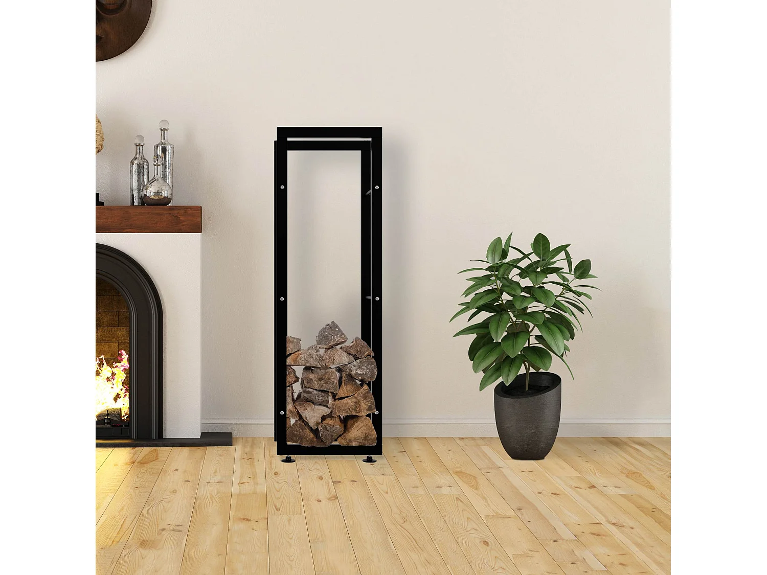 Etagère bois de cheminée - Métal - 25x40x125 cm - Noir - Keri V2