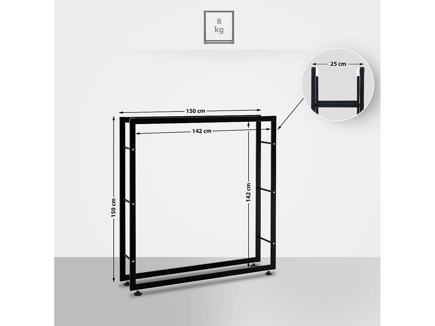 Etagère bois de cheminée - Métal - 25x150x150 cm - Noir - Keri V2