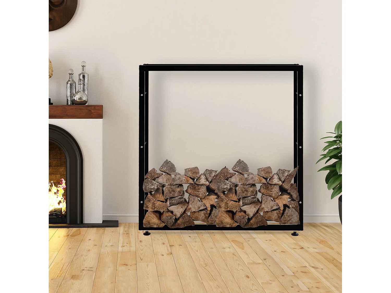 Etagère bois de cheminée - Métal - 25x150x150 cm - Noir - Keri V2