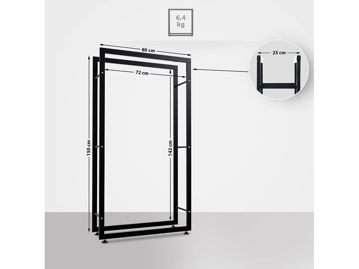 Etagère bois de cheminée - Métal - 25x80x150 cm - Noir - Keri V2