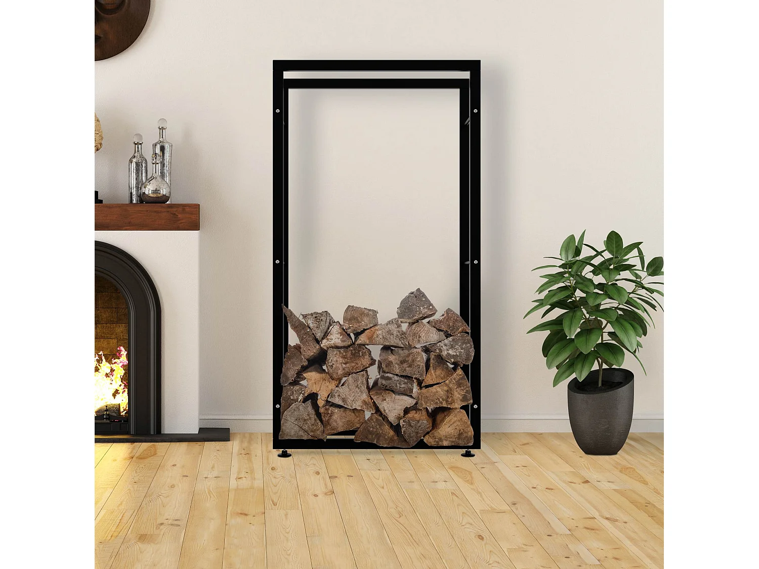 Etagère bois de cheminée - Métal - 25x80x150 cm - Noir - Keri V2