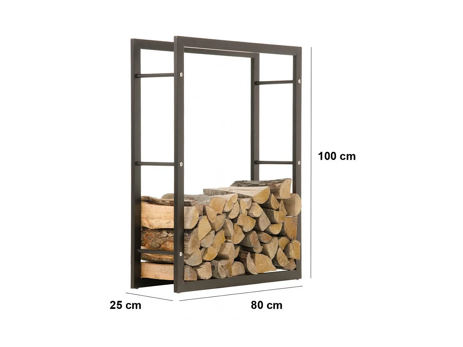 Etagère bois de cheminée - Métal - 80 x 25 x 100cm - Noir-mat - Keri