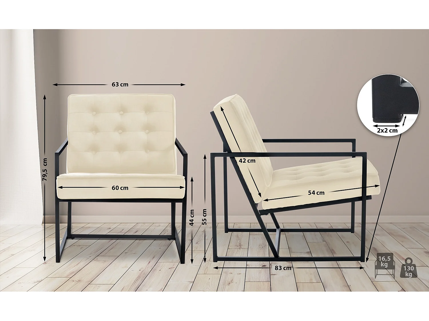 Fauteuil Lounge Avon Velours - creme79.50