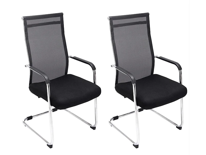 2er Set Esszimmerstuhl - Kunstleder & Metall in Chromoptik - schwarz - Brenda