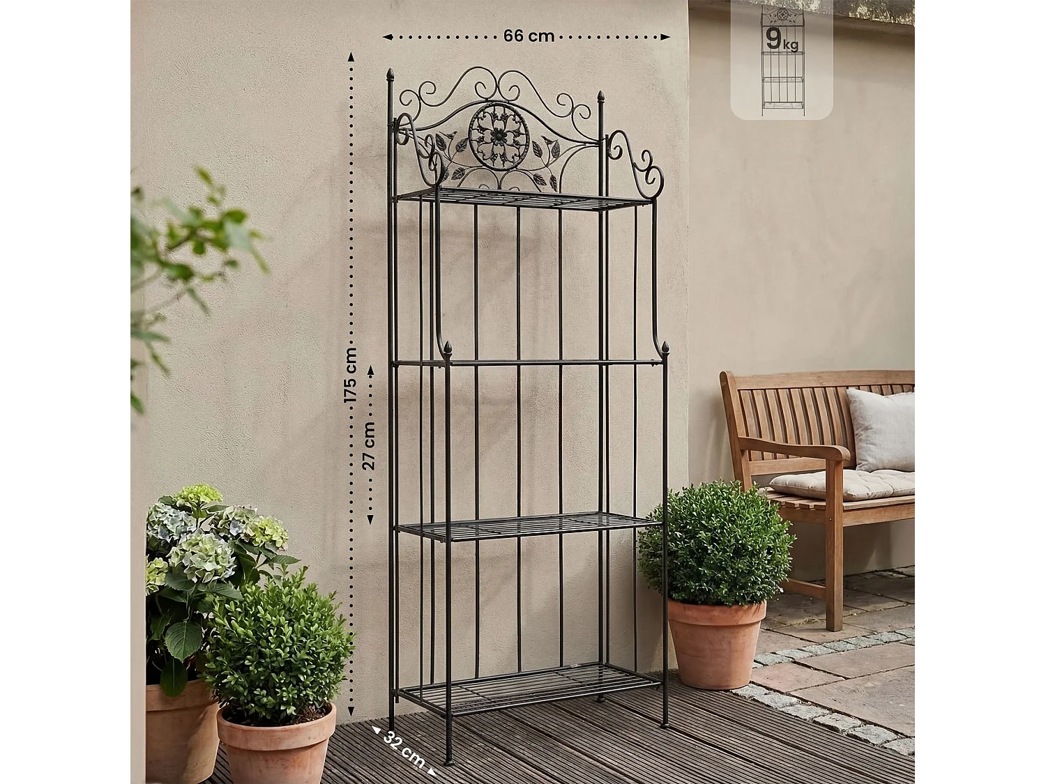 Standregal - Metall - 66 x 32 x 175cm - schwarz - Flora