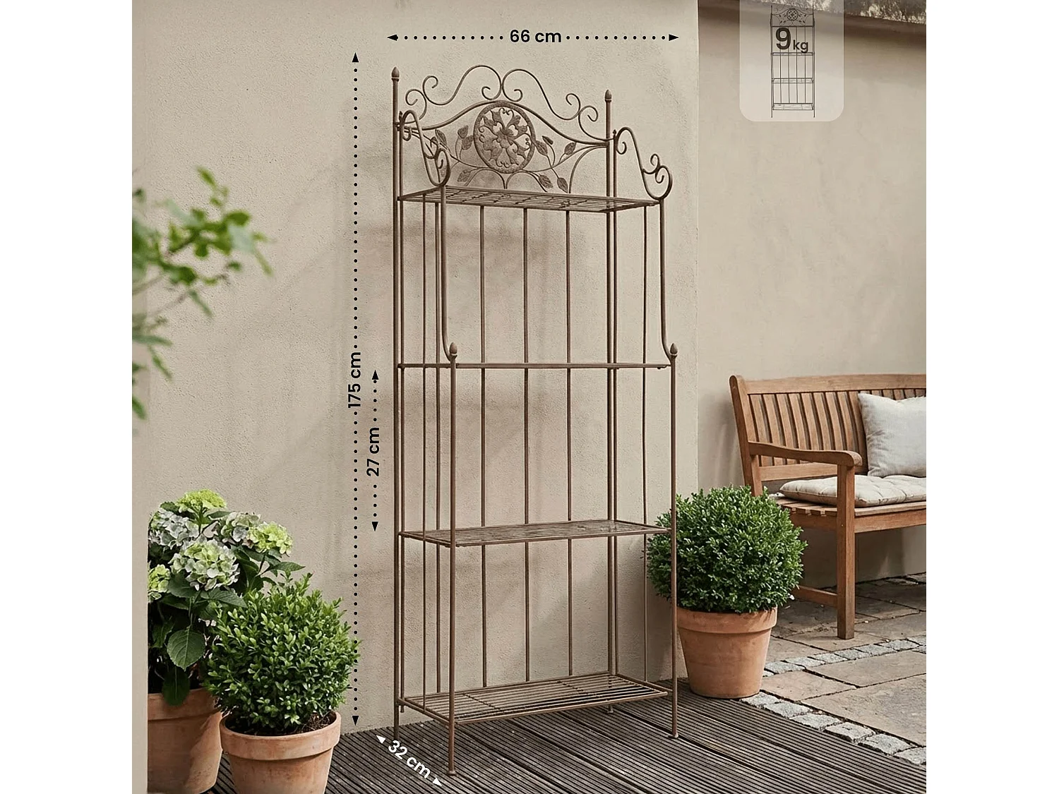 Étagères sur pied - Métal - 66 x 32 x 175cm - Marron antique - Flora