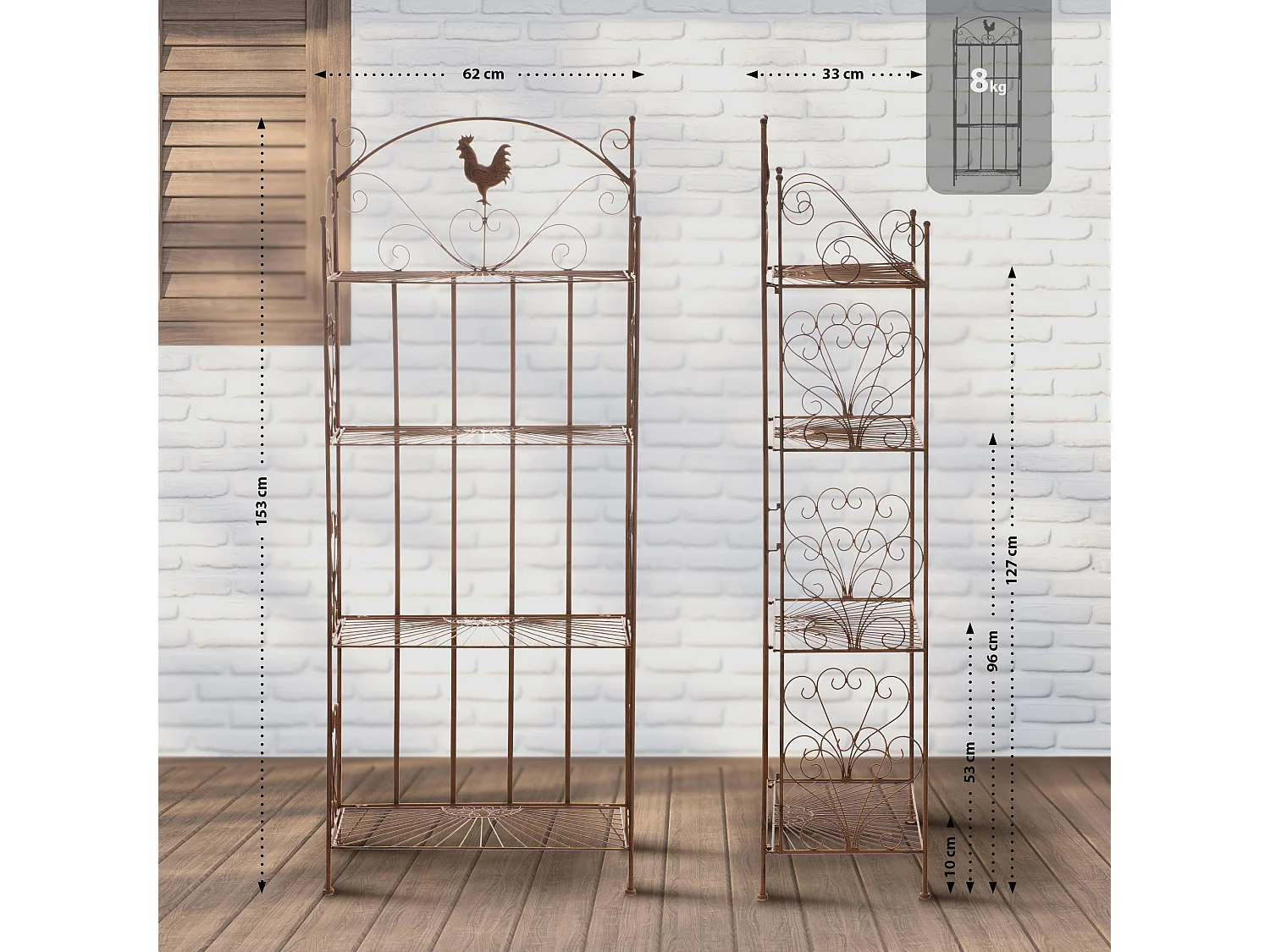 Staande plank - Metaal - 61.5 x 33 x 153cm - antiek bruin - Mia