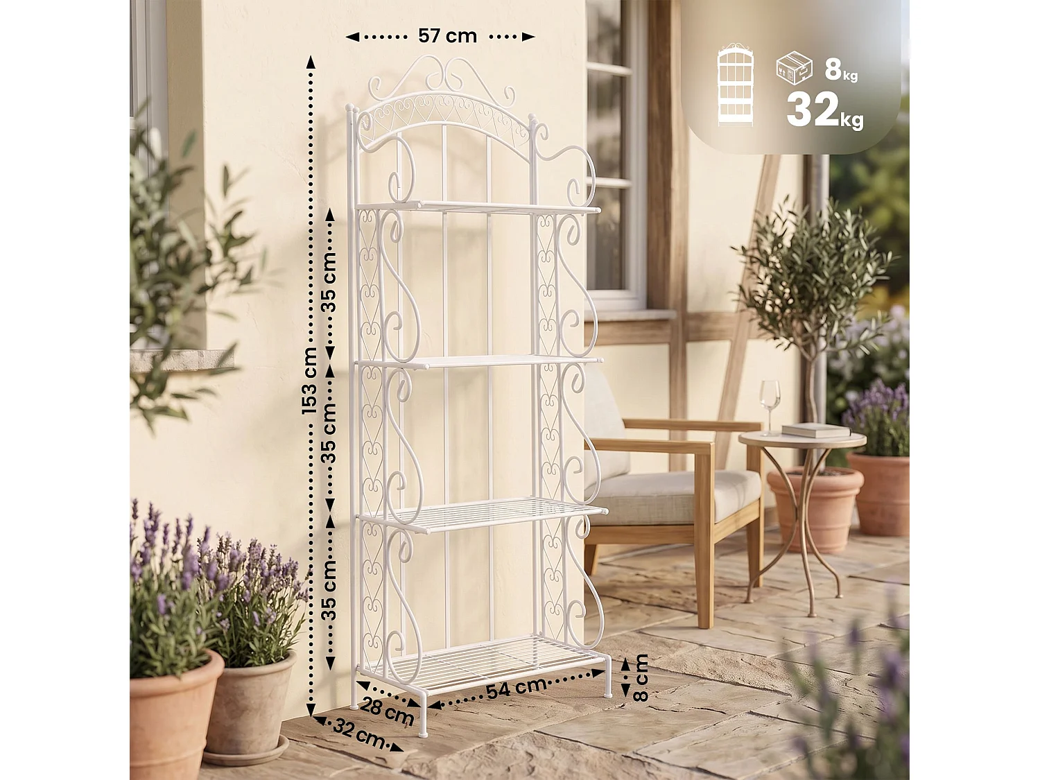 Staande plank - Metaal - 57 x 32 x 153cm - wit - Antje