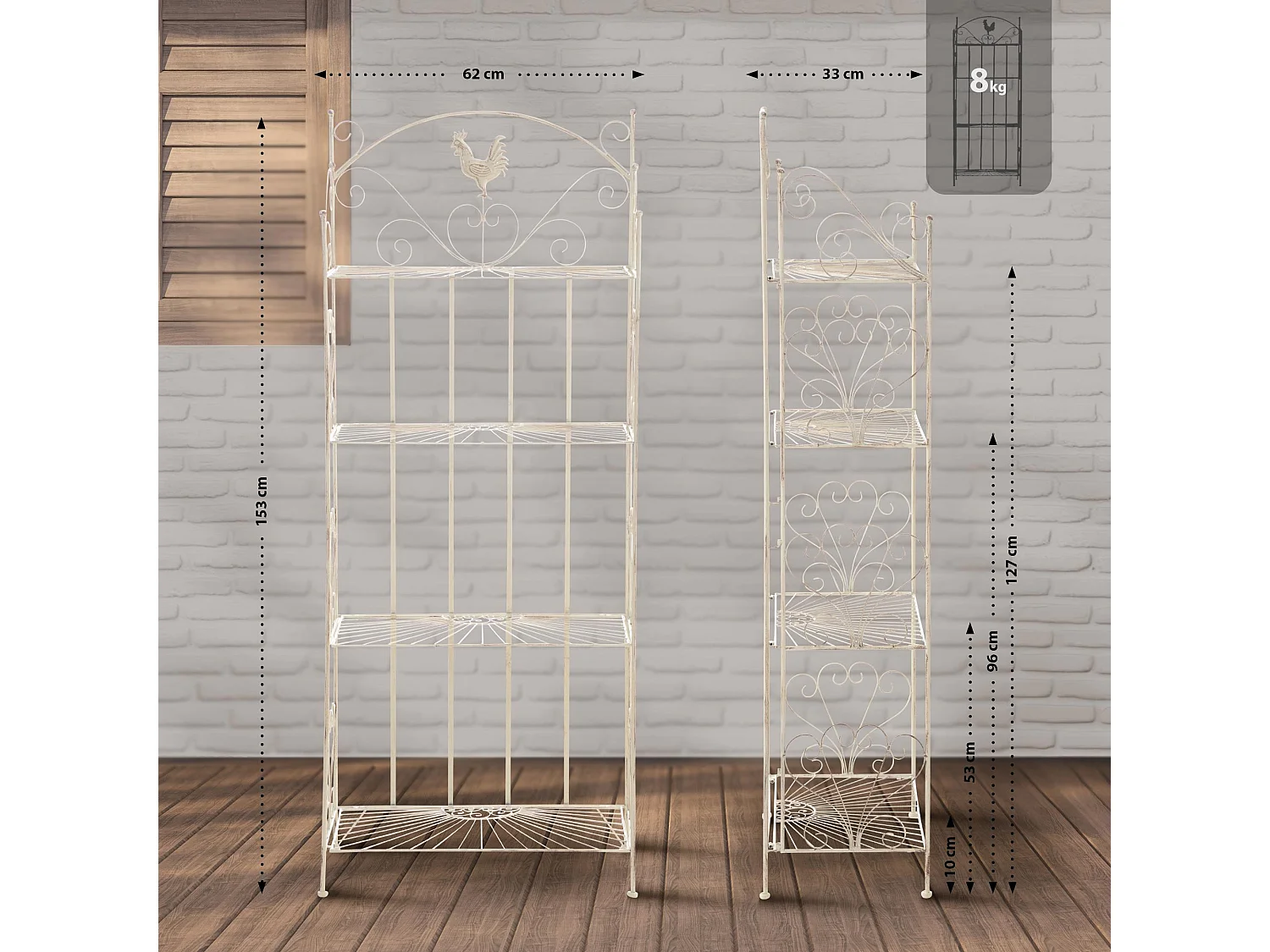 Étagères sur pied - Métal - 61.5 x 33 x 153cm - Crème antique - Mia