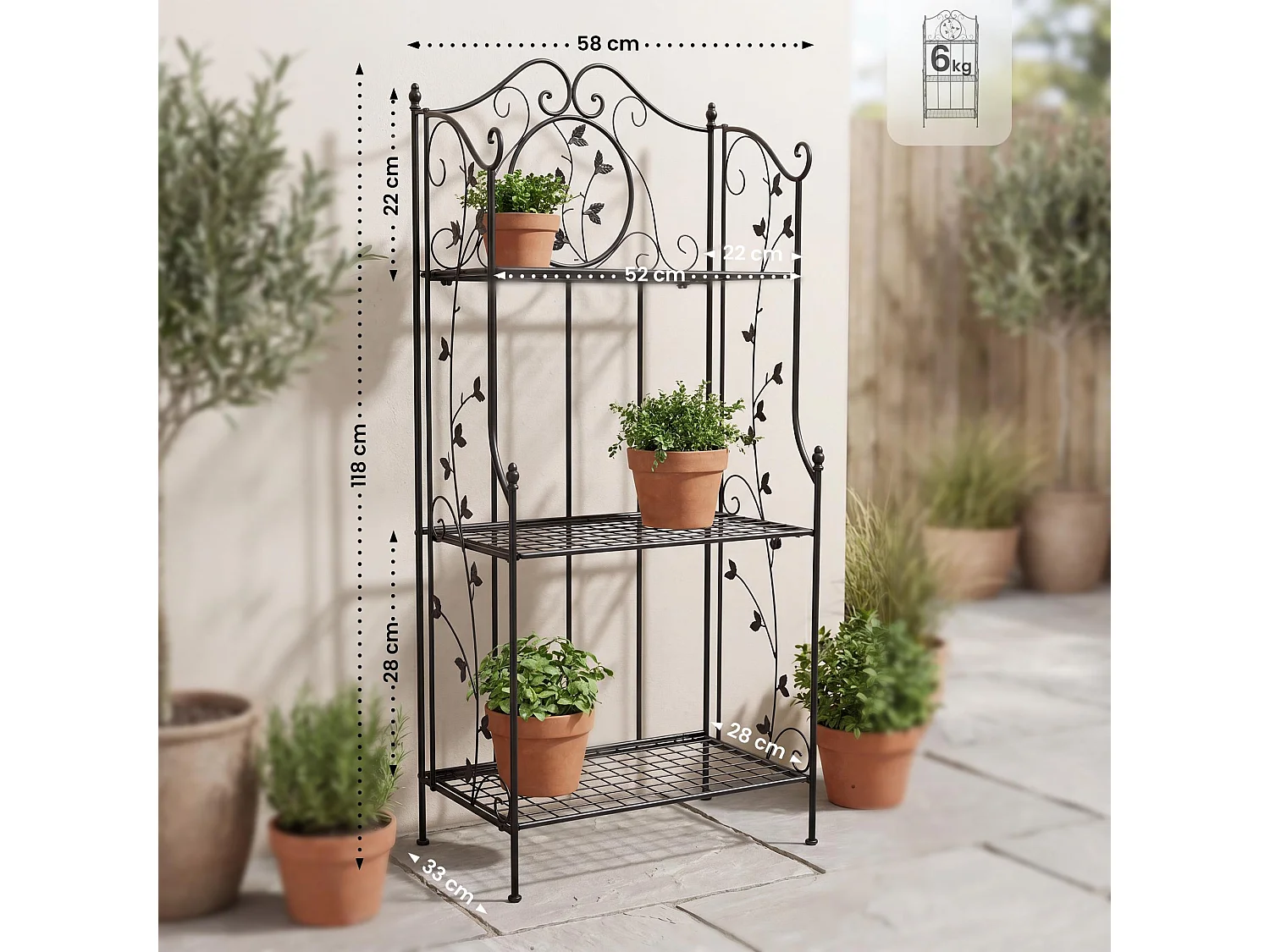 Étagères sur pied - Métal - 58 x 33 x 118cm - Noir - Reus