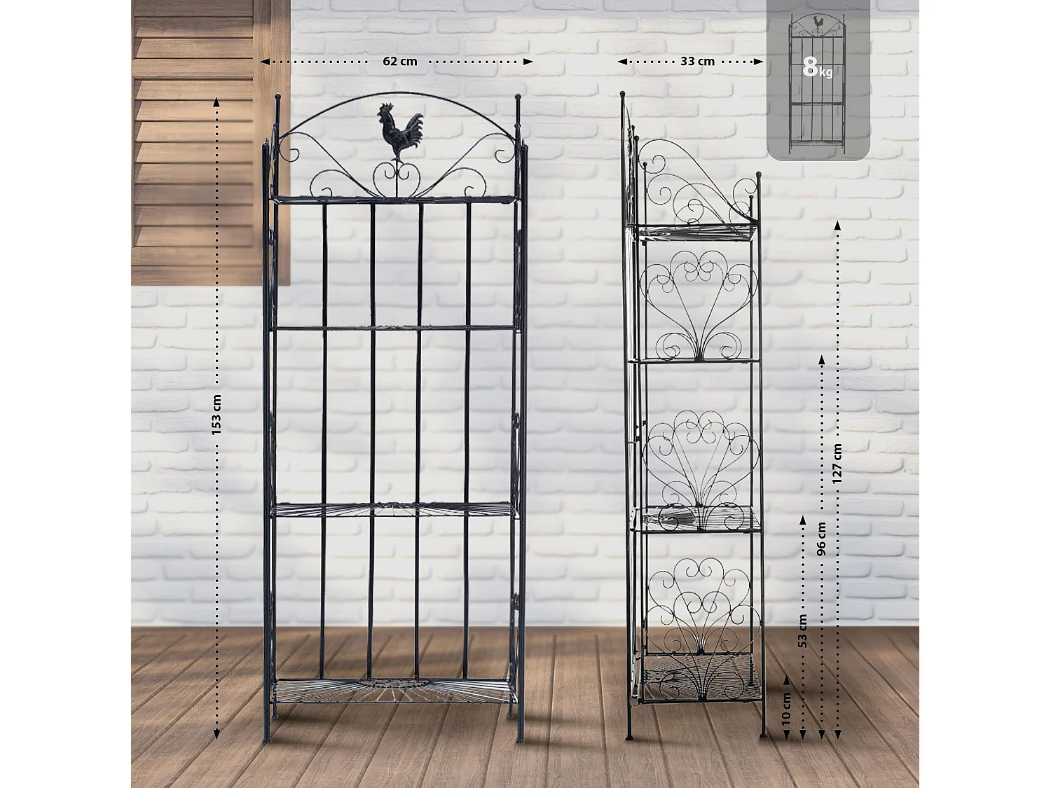 Étagères sur pied - Métal - 61.5 x 33 x 153cm - Noir - Mia