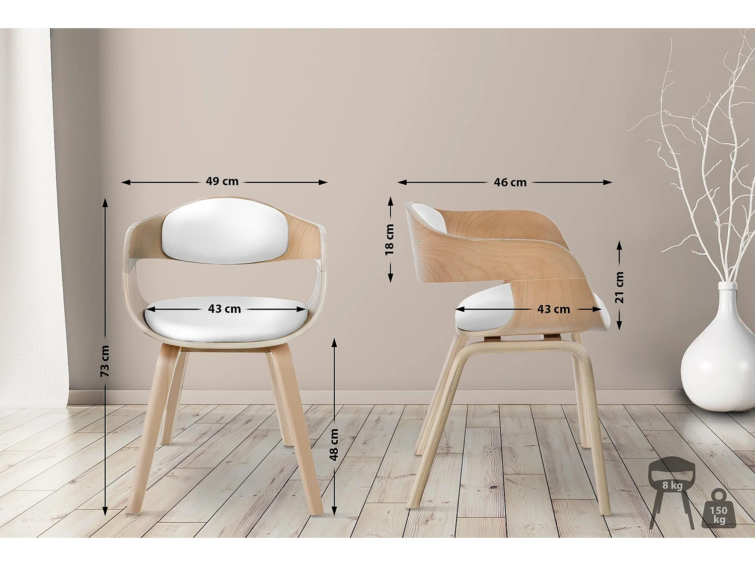 Stoel met armleuningen - Kunstleer - natura/wit - Kingston