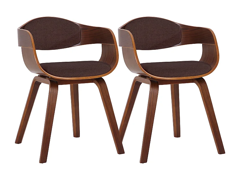 Lot de 2  chaises avec accoudoirs - Tissu - Noyer / Marron - Kingston