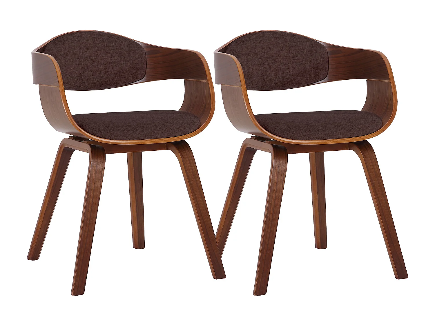 Lot de 2  chaises avec accoudoirs - Tissu - Noyer / Marron - Kingston