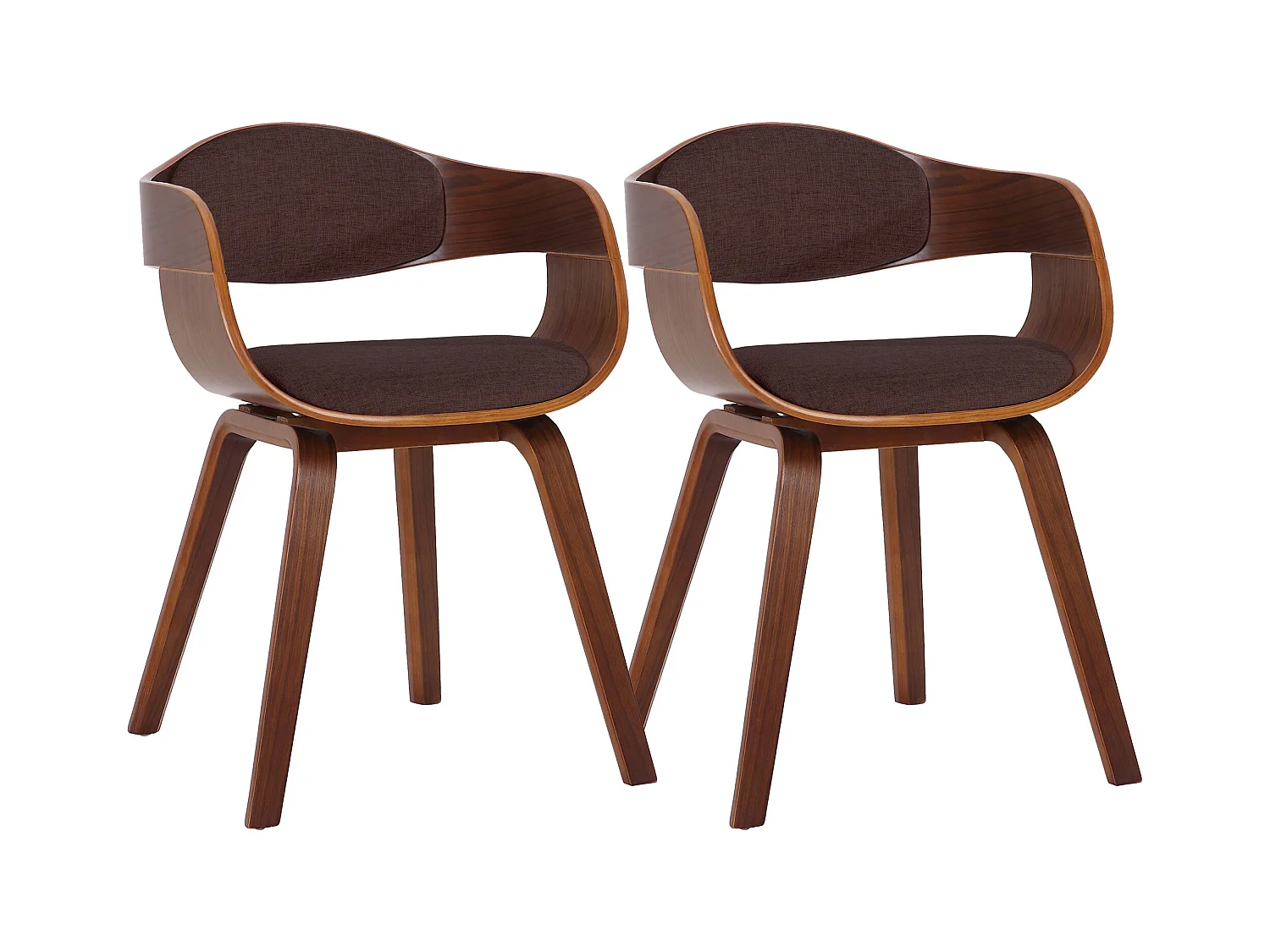 Lot de 2  chaises avec accoudoirs - Tissu - Noyer / Marron - Kingston