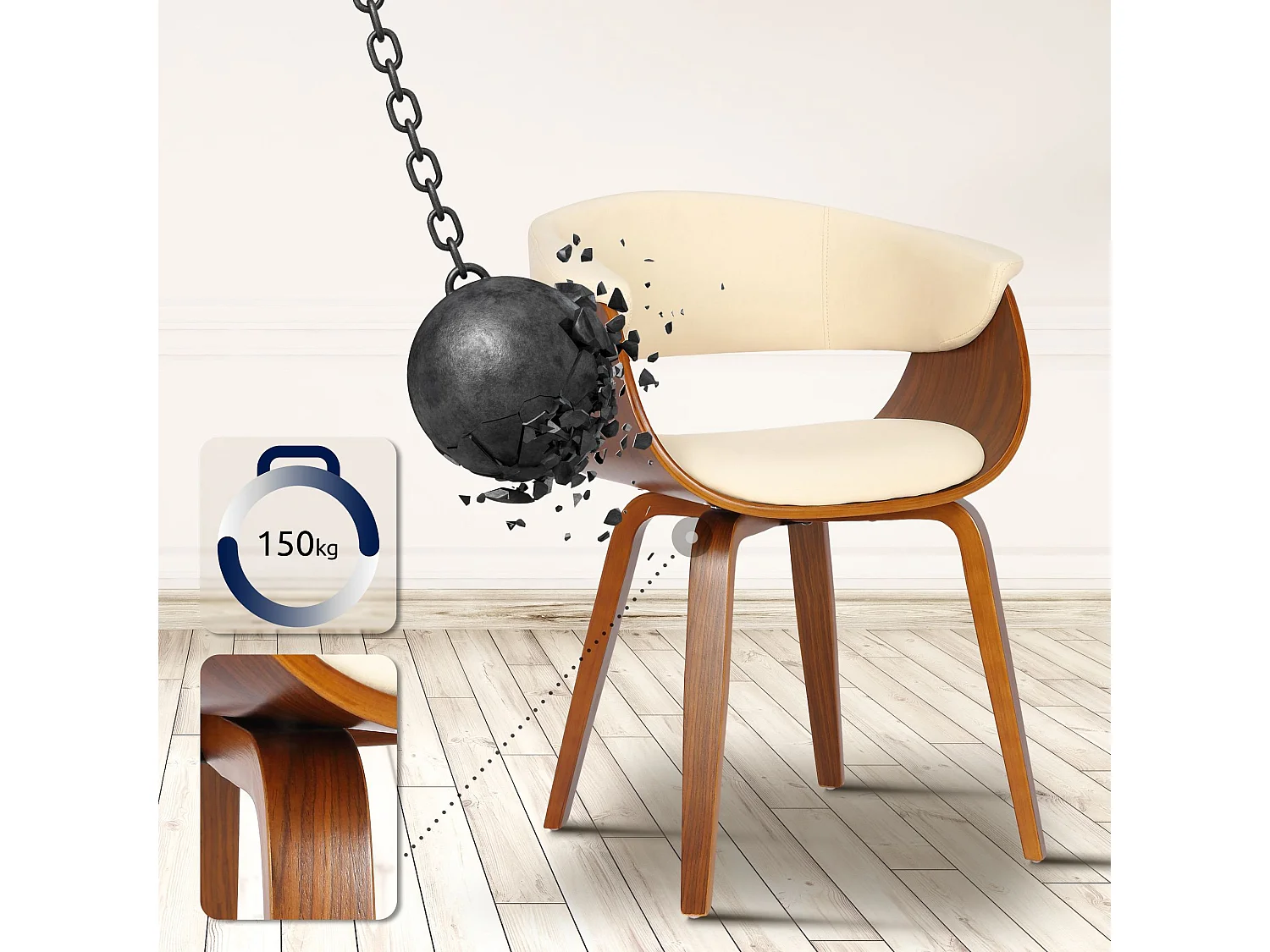 chaise salle à manger - Similicuir - Crème - Bruce