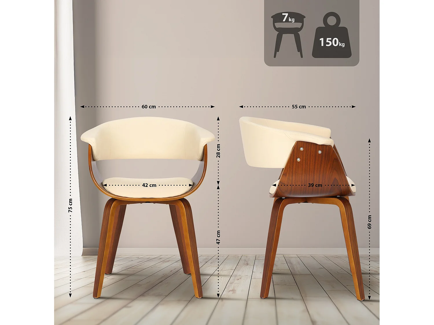 chaise salle à manger - Similicuir - Crème - Bruce