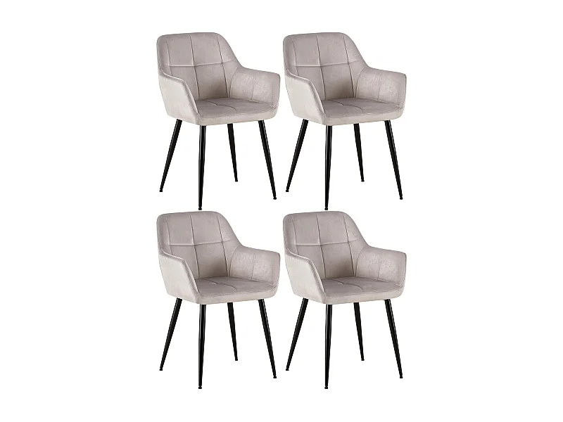 Lot de 4  chaises avec accoudoirs - Velours - Gris clair - Emia