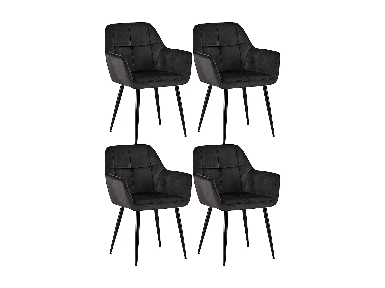 Lot de 4  chaises avec accoudoirs - Velours - Noir - Emia