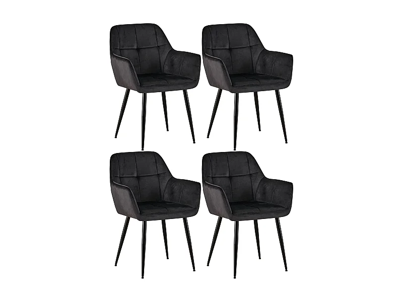 Lot de 4  chaises avec accoudoirs - Velours - Noir - Emia