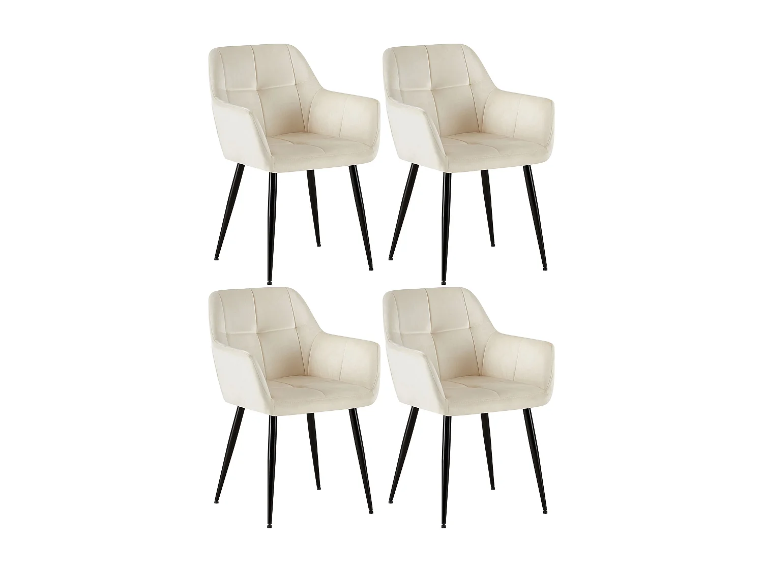 Lot de 4  chaises avec accoudoirs - Velours - Crème - Emia