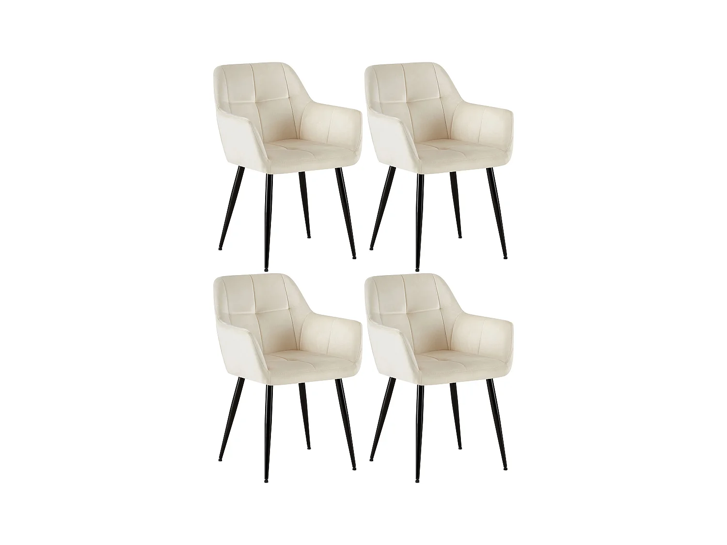 Lot de 4  chaises avec accoudoirs - Velours - Crème - Emia