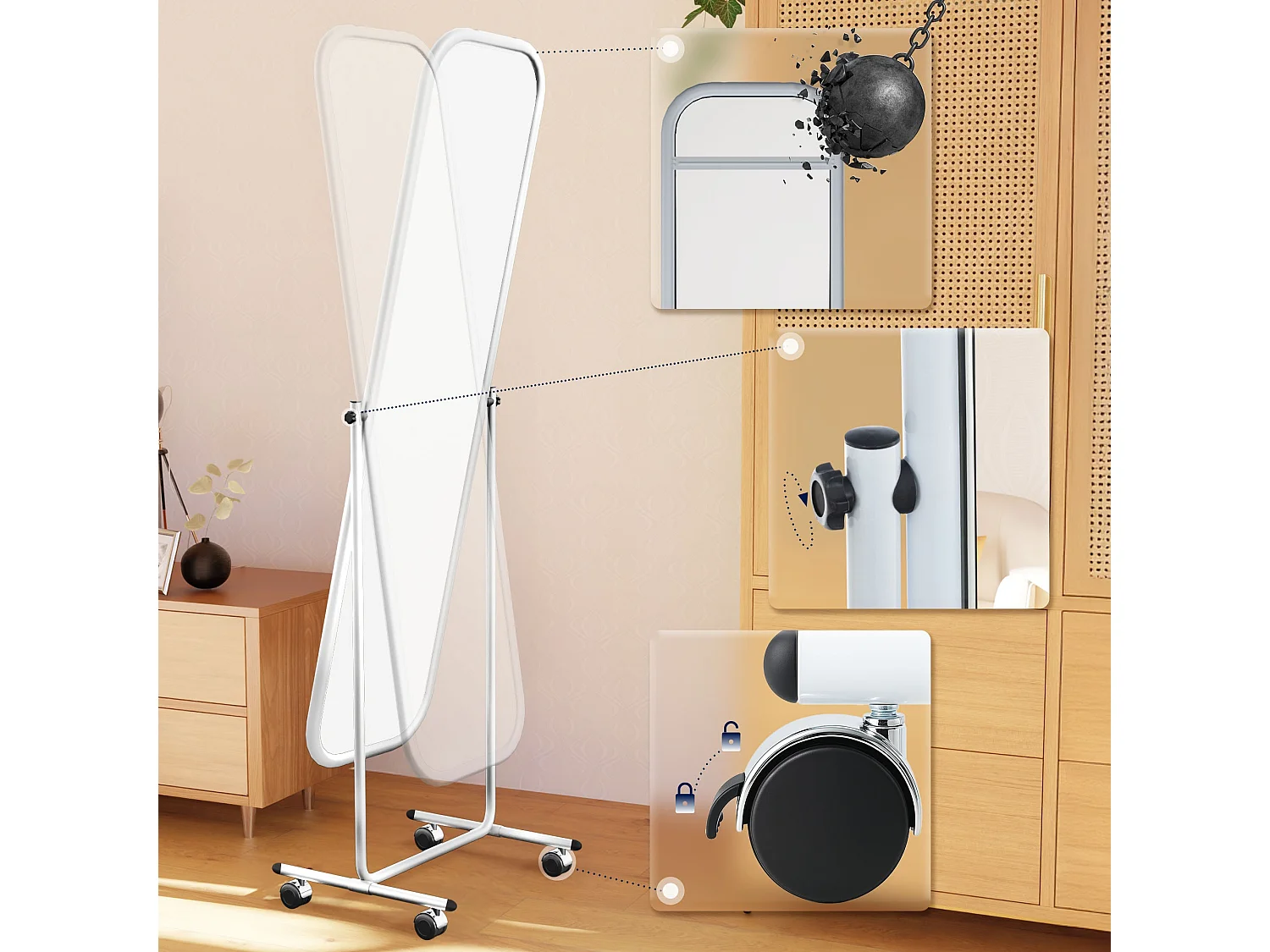 Miroir sur pieds - Métal - Blanc - Medusa