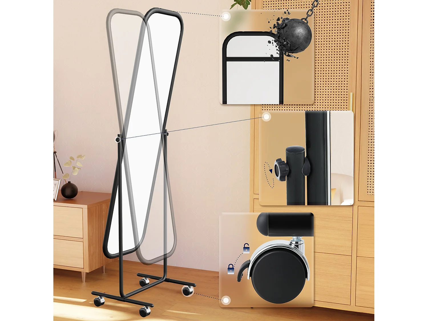 Miroir sur pieds - Métal - Noir - Medusa