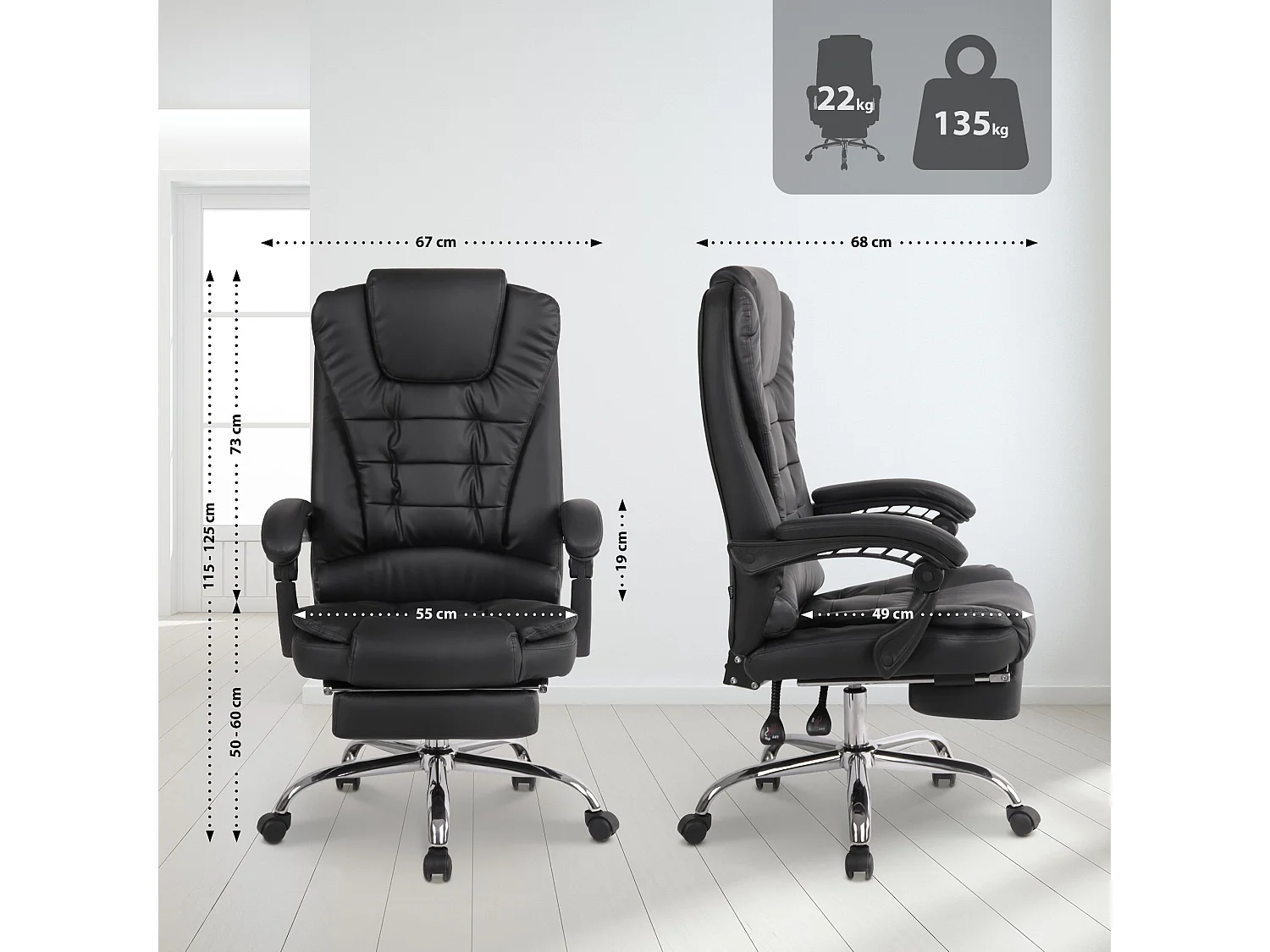 Chaise de bureau - Similicuir - Noir - Oxygen