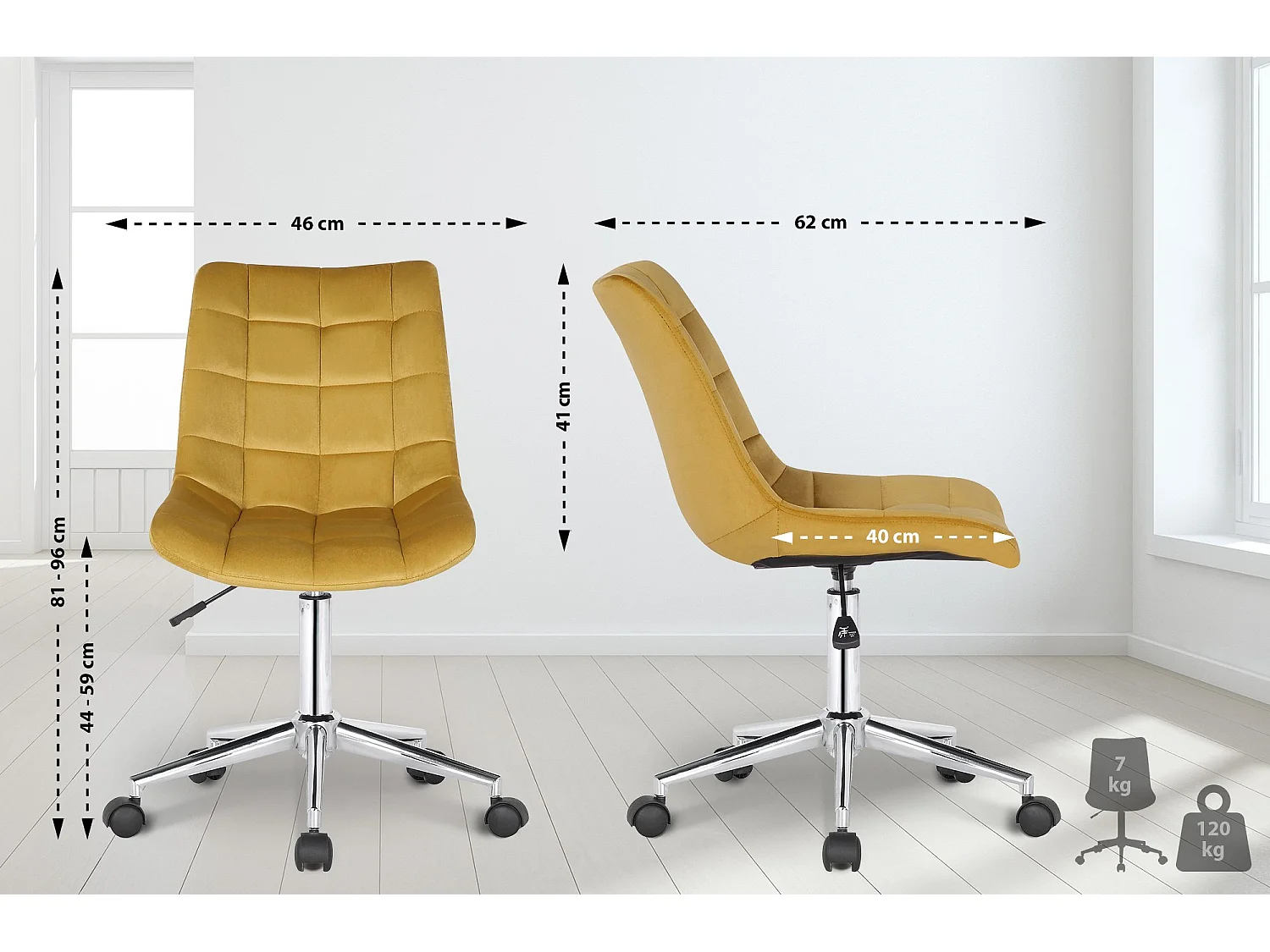 Bureaustoel - Fluweel - geel - Medford