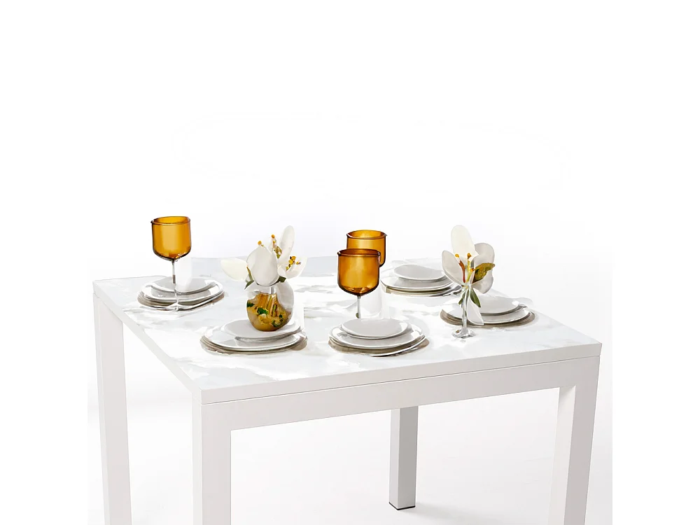Table ceramique Luxury Calacata 75x75x75cm Blanc, adaptée pour intérieur et exteriéur, surface porcelanique et structure en acier SmarTile