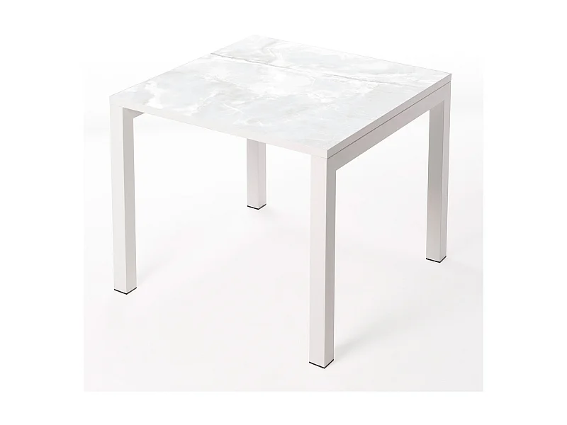 Table ceramique Luxury Calacata 75x75x75cm Blanc, adaptée pour intérieur et exteriéur, surface porcelanique et structure en acier SmarTile