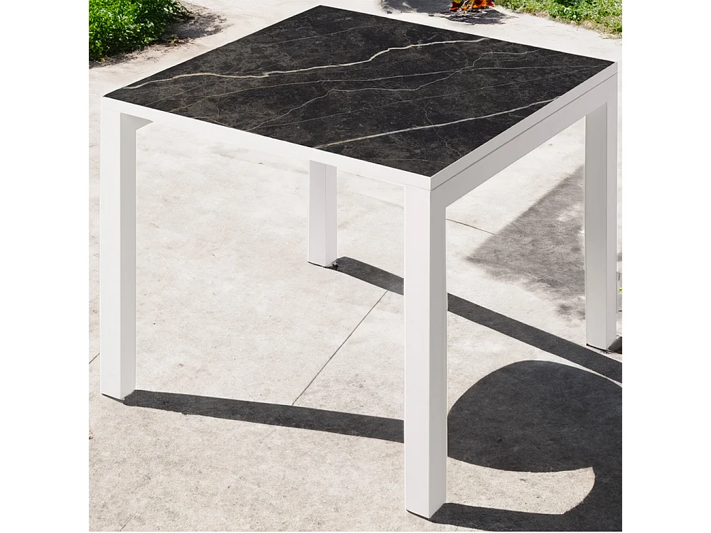 Mesa Cerámica Luxury Black Matt 90x90x75cm Blanca, apta para interior y exterior, superficie porcelánica y estructura de acero SmarTile
