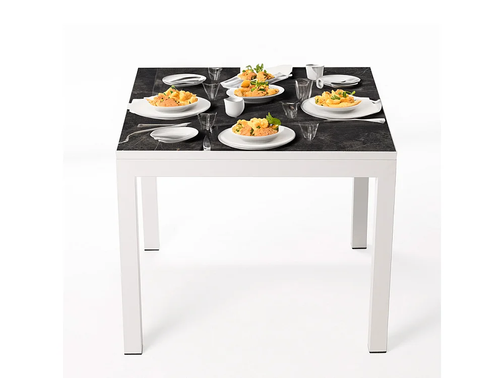 Mesa Cerámica Luxury Black Matt 90x90x75cm Blanca, apta para interior y exterior, superficie porcelánica y estructura de acero SmarTile