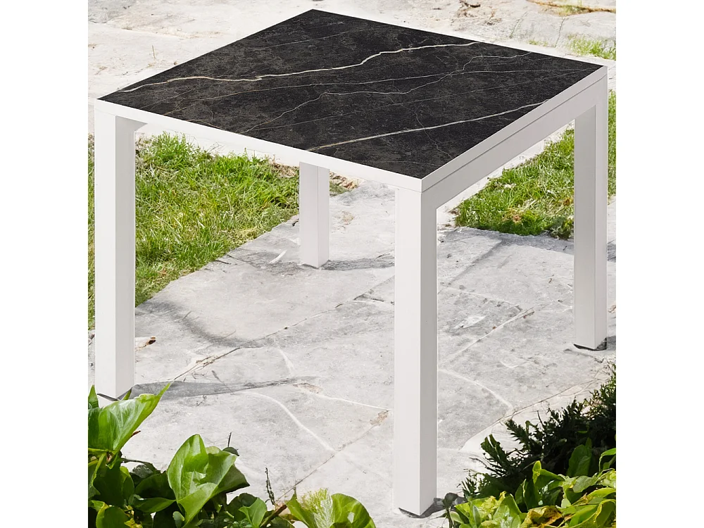 Mesa Cerámica Luxury Black Matt 90x90x75cm Blanca, apta para interior y exterior, superficie porcelánica y estructura de acero SmarTile