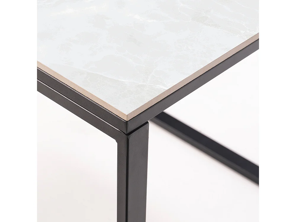 Mesa Cerámica Smart Calacata 90x90x75cm Negra, apta para interior y exterior, superficie porcelánica y estructura de acero SmarTile