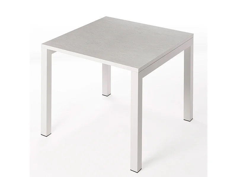 Mesa ceramica Luxury White Almond 75x75x75cm Branca, apropriada para interior e exterior, superficie porcelanica e estrutura em aço SmarTile