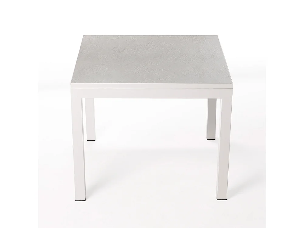 Table ceramique Luxury White Almond 75x75x75cm Blanc, adaptée pour intérieur et exteriéur, surface porcelanique et structure en acier SmarTile
