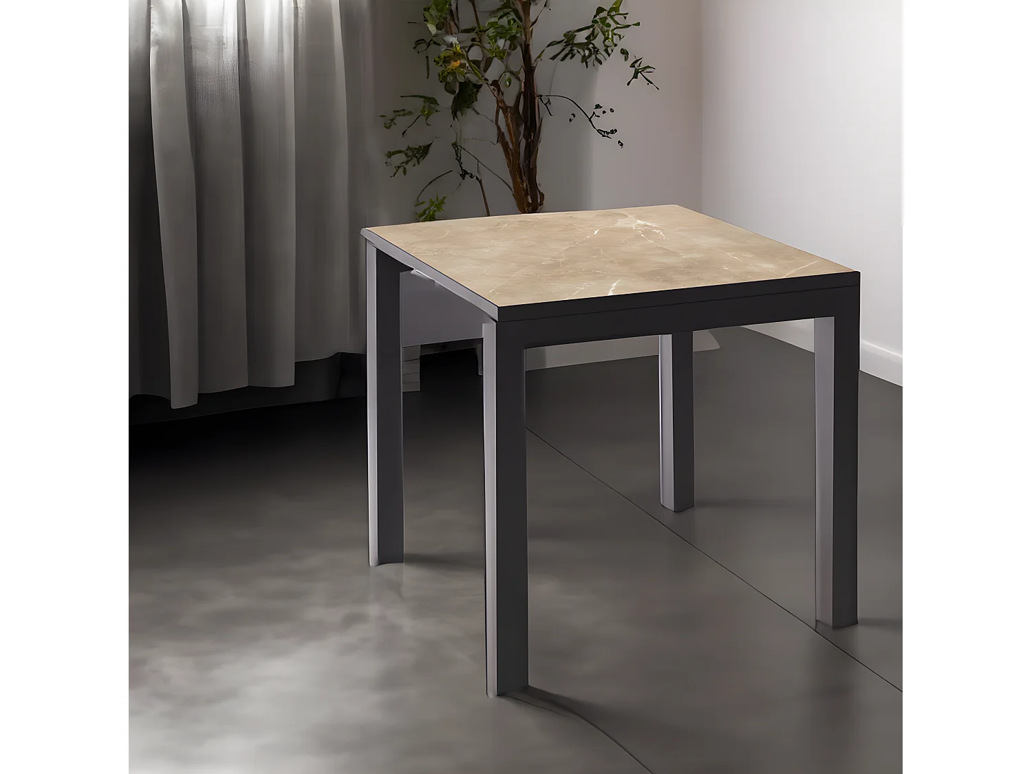 Mesa Cerámica Luxury Noce 90x90x75cm Negra, apta para interior y exterior, superficie porcelánica y estructura de acero SmarTile