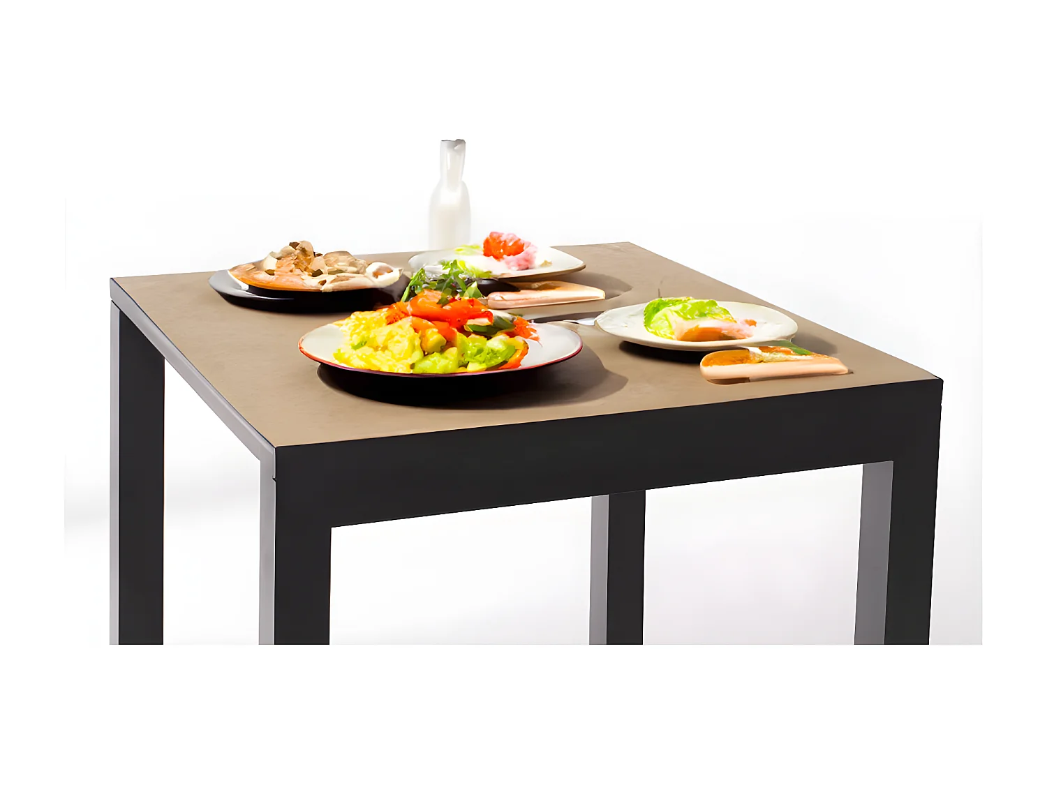 Mesa Cerámica Luxury Noce 90x90x75cm Negra, apta para interior y exterior, superficie porcelánica y estructura de acero SmarTile