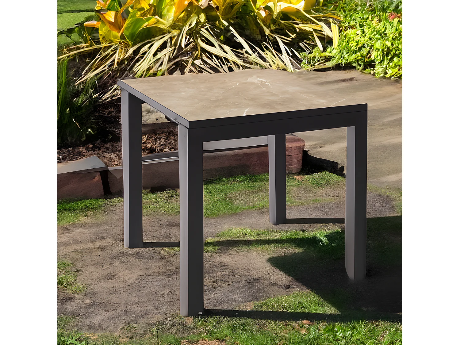 Mesa Cerámica Luxury Noce 90x90x75cm Negra, apta para interior y exterior, superficie porcelánica y estructura de acero SmarTile