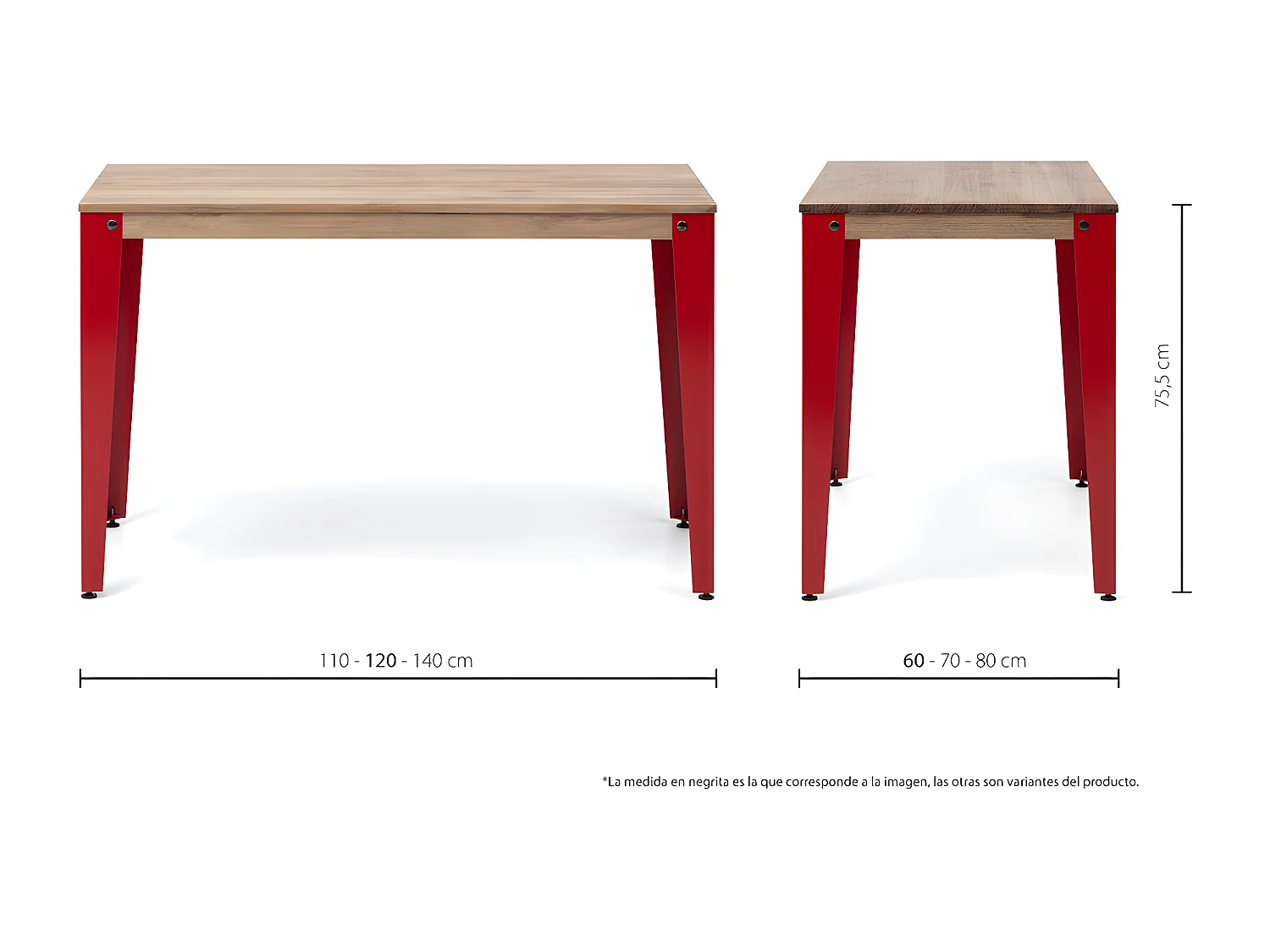 Table bureau Lunds  110x60x75cm  Rouge-Effect Vintage. Box Furniture