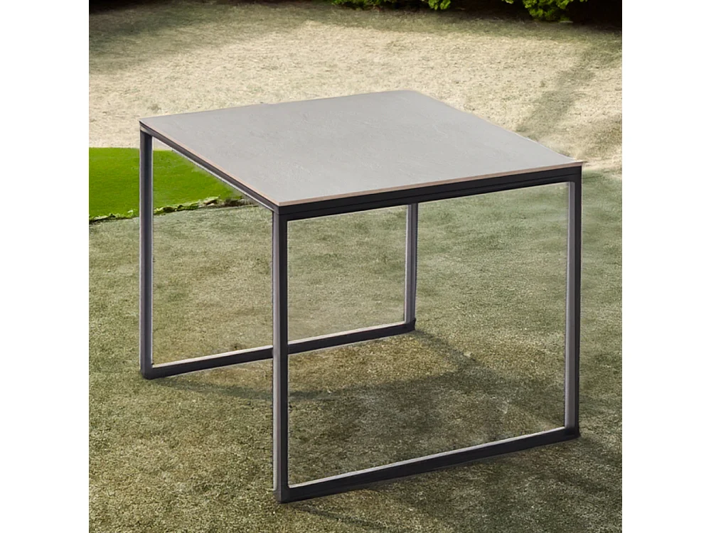 Table ceramique Smart White Almond 75x75x75cm Noir, adaptée pour intérieur et exteriéur, surface porcelanique et structure en acier SmarTile